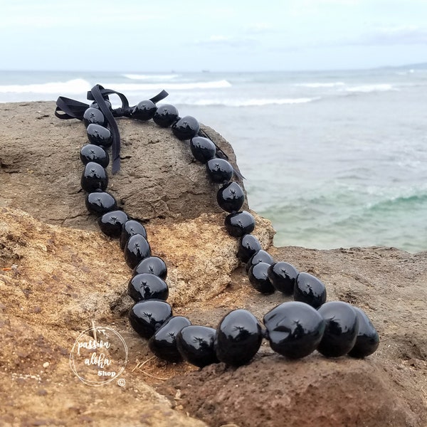 Black Real Kukui Nut Hawaiian Lei, Polynesian Necklace, Hawaiian Necklace, Party Lei, Bold Necklace, Wedding Lei Kukui Nut Lei, Aloha Lei