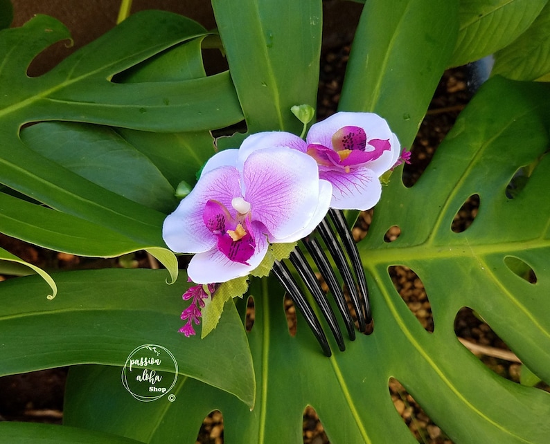 Orchid Hair Comb, Tropical Hair Comb, Hawaiian, Bride Headpiece, Bridesmaid Comb, Bridal, Wedding Hair Comb, Floral, Silk Flower Fascinator bild 7