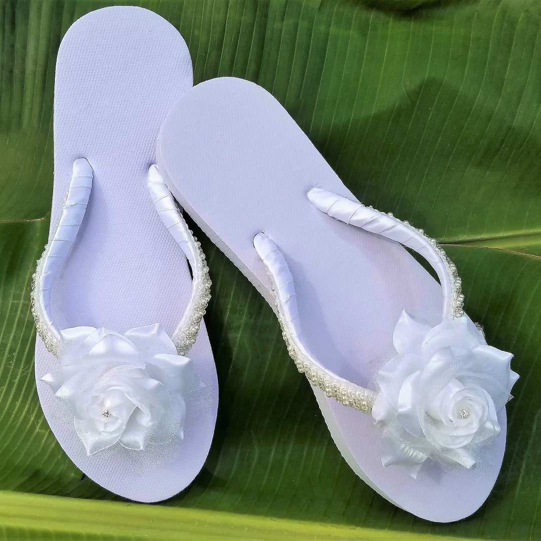 Bridal Flip Flopsflower Flip Flopswedding Sandalsbridal - Etsy