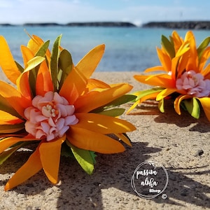 Tropical Hair Clip, Hawaiian Flower Hair Clip, Flower Fascinator, Silk Flower Hair Clip, Flower Pin, Wedding Headpiece, Hula, Yellow, Gifts