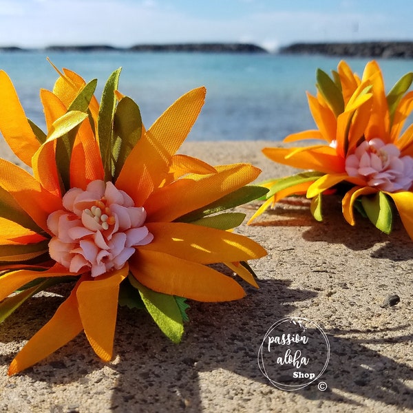 Tropical Hair Clip, Hawaiian Flower Hair Clip, Flower Fascinator, Silk Flower Hair Clip, Flower Pin, Wedding Headpiece, Hula, Yellow, Gifts