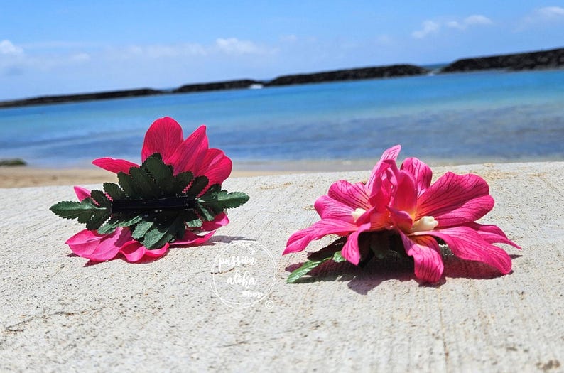 Double Orchid Hair Clip, Tropical Hair Clip, Hawaiian Flower, Fascinator, Silk Flower Hair Clip, Bridal Hair Clip, Beach Party, Pink image 6