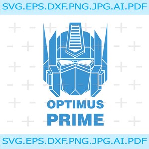 May include: A blue silhouette of Optimus Prime's head with the text "OPTIMUS PRIME" below. The image is on a white background with a pattern of plus signs.