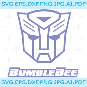 May include: A blue and white Transformers logo with the text "BUMBLEBEE" below it. The logo is a stylized robot face with a triangular head and a rectangular body.