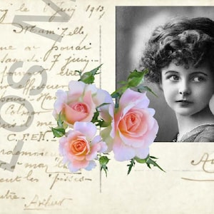 Vintage Girl on Postcard Collage Digital Download