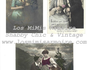 Vintage DIGITAL DOWNLOAD - vintage french couple printable postcards