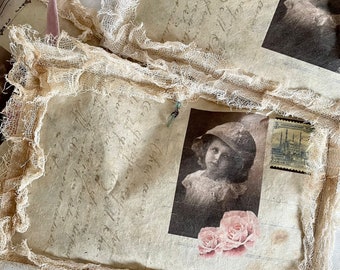 Vintage Girl on French Postcard - Collage Digital Download