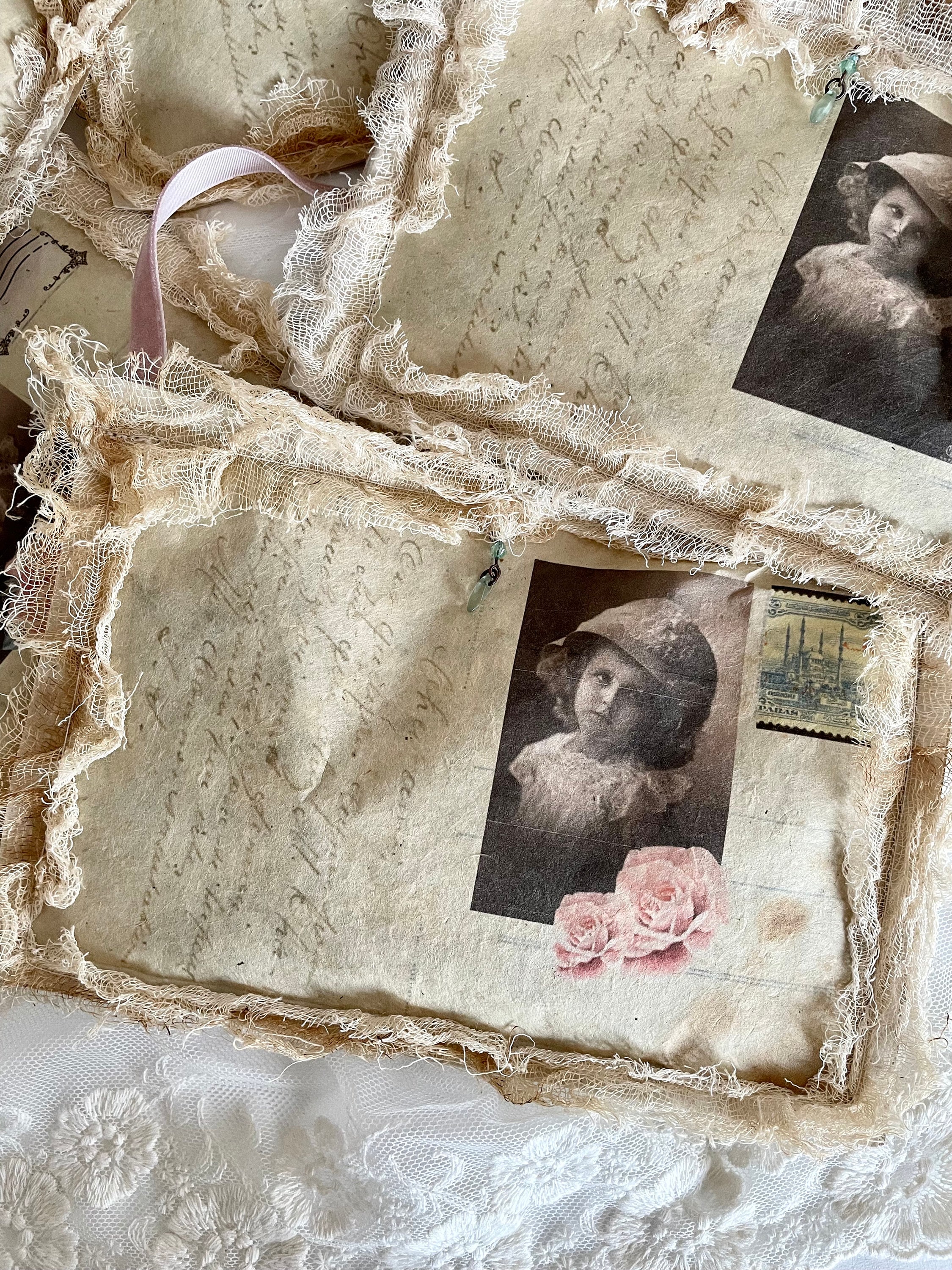 Vintage Girl on French Postcard - Collage Digital Download