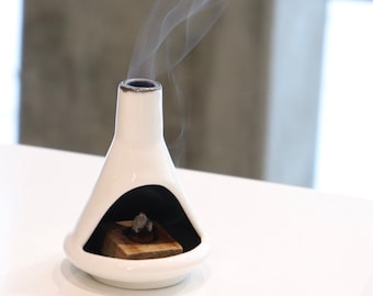 Brûle-encens Mid-Century moderne en céramique Malm, bougeoir Chiminea Palo Santo