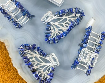 Lapis Lazuli Crystal Claw Butterfly Clip, Gemstone Hair Clip, Spiritual Hair Accessory, Boho Crystal Hair Clip Gift