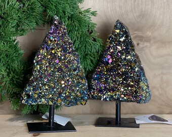 SET OF 2 Tree Style Rainbow Clusters on Metal Base | Rainbow cluster on stand |  Christmas Decor
