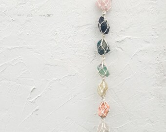 Chakra Tumbled Stone Macrame Garland – Handmade Tassel Decor
