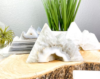 Gray + White Agate Geode Mountain Accent Piece