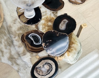 Black Agate Slice Coasters | Unique Barware