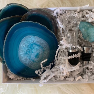 Agate Coasters Druzy Crystal Wine Cork & Aerator Gift Set image 1