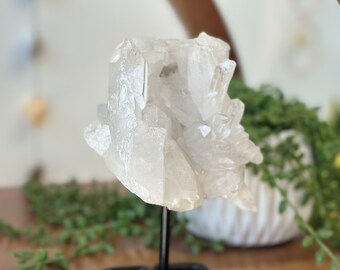 Introducing Our Raw Clear Quartz Cluster on a Metal Stand