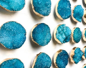 Teal Druzy Crystal Phone Stand (Gold Rim)