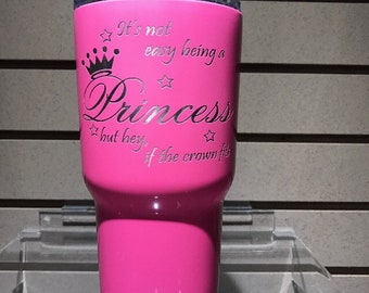 Sur mesure en acier inoxydable princesse rose YETI / Ozark Tumbler poudre enduite Laser gravé 30 oz/20 oz n’importe quelle couleur !