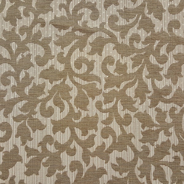 Discount Fabric JACQUARD Taupe, Tan & Oatmeal Victorian Leaf Scroll Upholstery