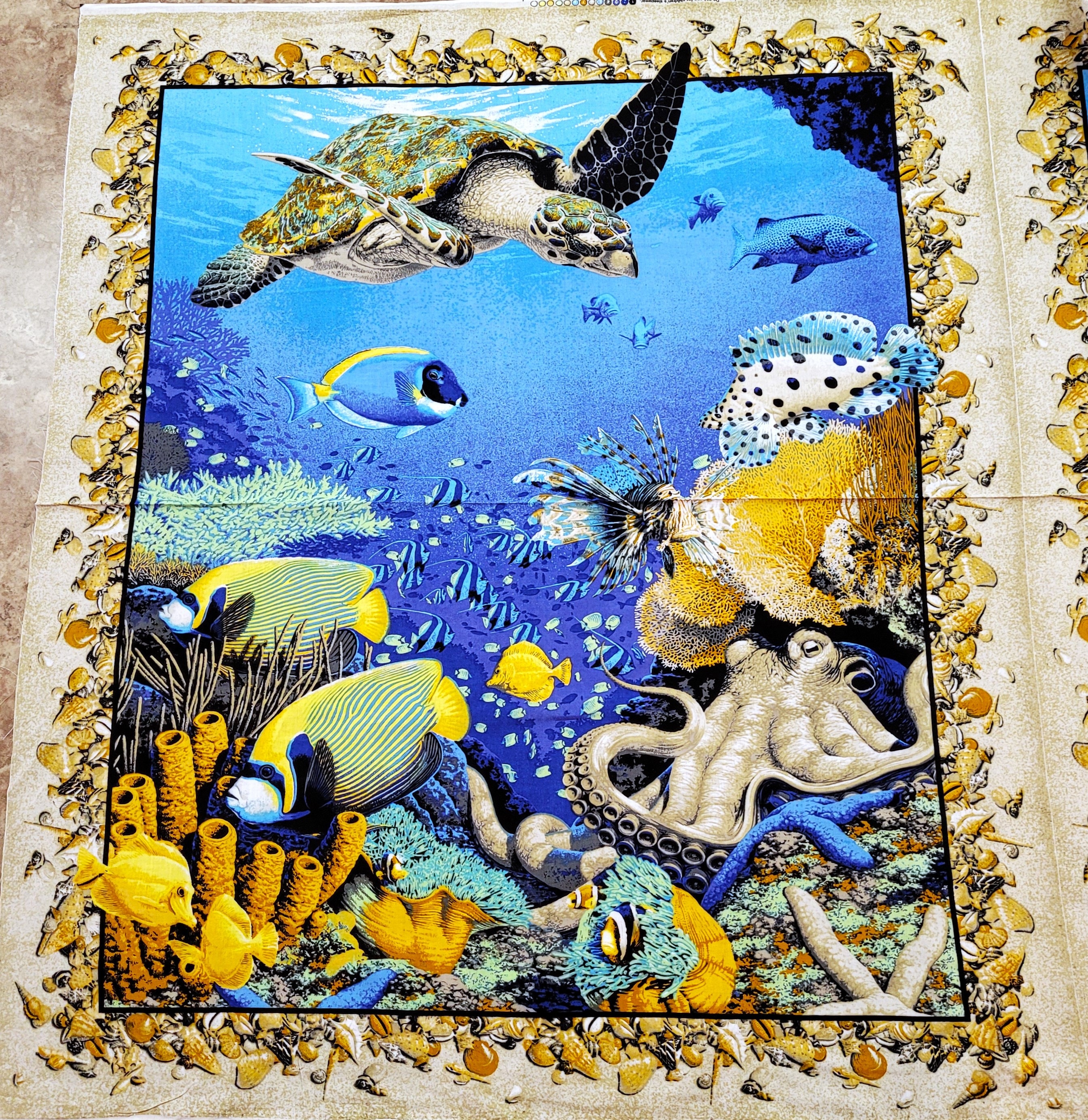 Tropical Sea Creatures Wallhanging PANEL 100% Cotton Fabric