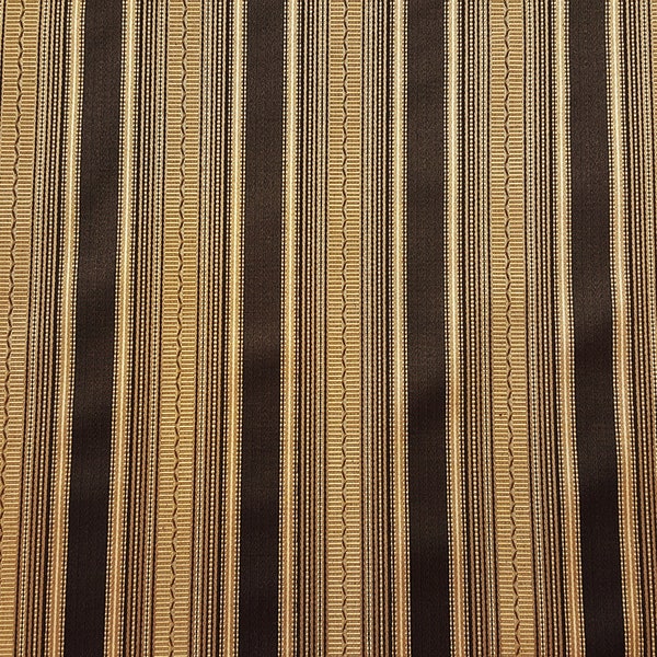 Discount Fabric JACQUARD Brown & Gold Stripe Upholstery