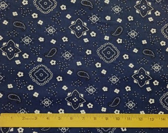 44"/45" Bandana Navy Print 100% Cotton Fabric - 3/4 Yard Piece