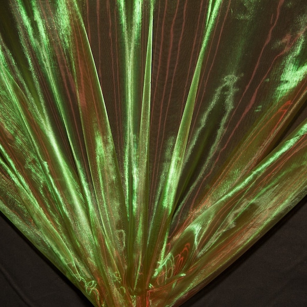 Green Red Pearl Organza Fabric - By The Yard