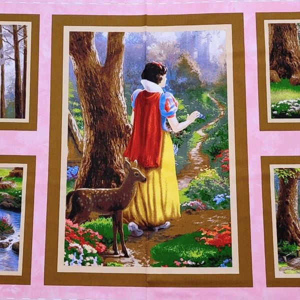 Snow White Discovers The Cottage PANEL 100% Cotton Fabric