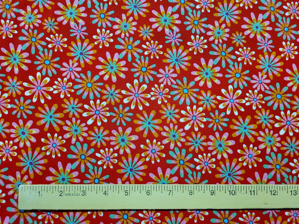 Flower Power Raspberry Fabric Flower Power Red Print 100% Cotton Fabric - by the Yard - Etsy