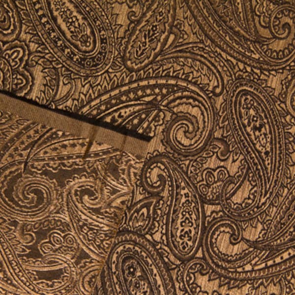 Discount Fabric JACQUARD Black On Taupe Paisley Drapery