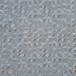 May include: A blue and brown fabric with a geometric pattern of overlapping triangles.