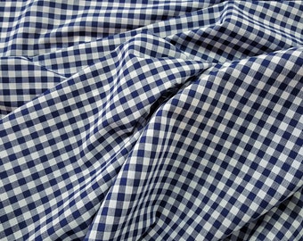 1/4" Navy 59"/60" Gingham Check Poly/Cotton Fabric - By The Yard