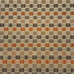 Jacquard Upholstery Fabric: Brown, Taupe, Orange Squares