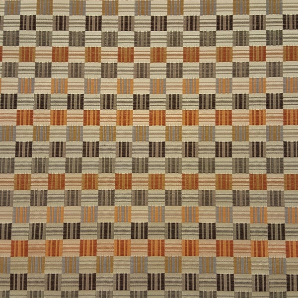 Discount Fabric JACQUARD Brown, Taupe, Burnt Orange, Terra Cotta & Oatmeal Mango Squares Upholstery