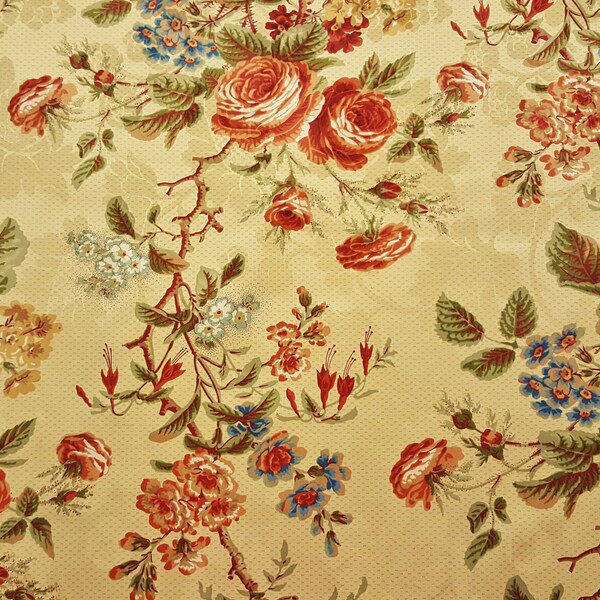 Discount Fabric DRAPERY Burgundy, Sage & Cream Rose Floral Drapery