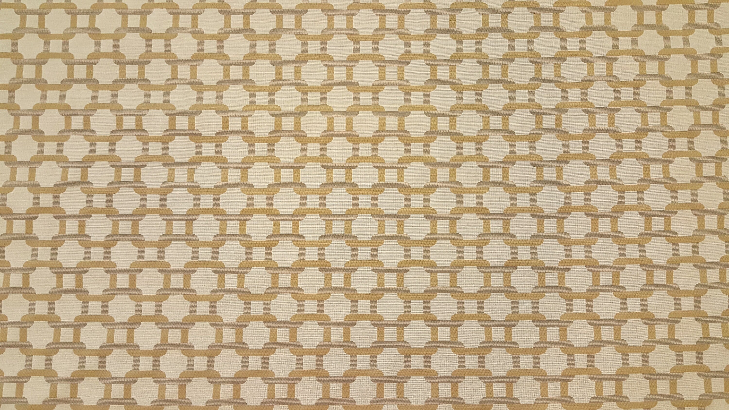 Discount Fabric JACQUARD Gold, Taupe & Cream Chain Link