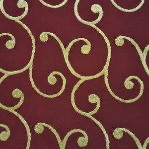 Discount Fabric DRAPERY Burgundy & Gold Scroll