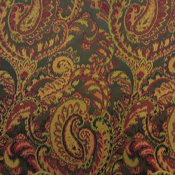 Discount Fabric JACQUARD Olive, Cherry Red, Burnt Orange & Copper Paisley Drapery