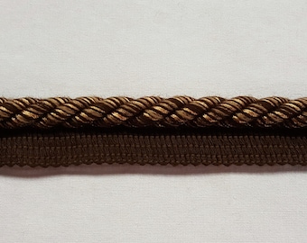 3/8" Brown & Antique Gold Decorative Cord With Lip