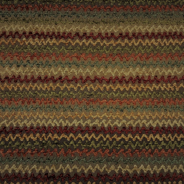 Discount Fabric UPHOLSTERY Burnt Orange, Brick Red, Olive Green, Gold, Tan & Evergreen Zig Zag