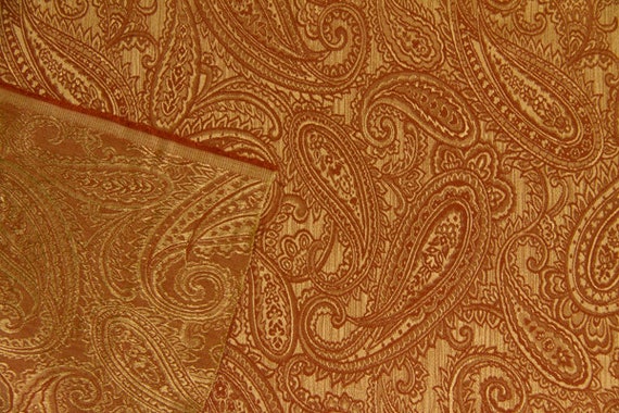 57 Terra Cotta On Gold Paisley Jacquard Drapery Fabric Etsy