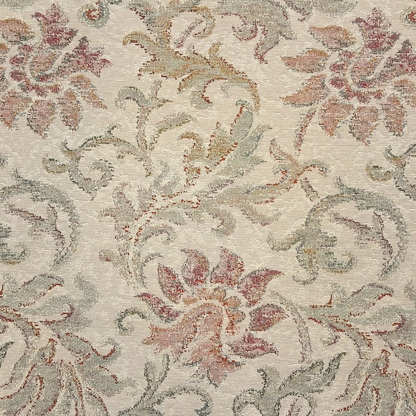 Discount Fabric TAPESTRY Burnt Orange, Oatmeal, Blue, Pink, Green, & Gold Floral Upholstery