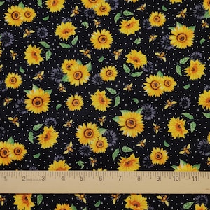 Sunflowers & Bees Speckled Print 100% Cotton Fabric - By The Yard