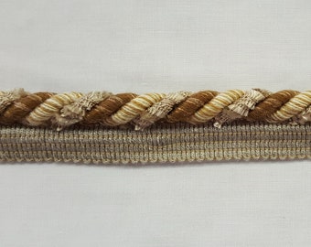 1/2" Light Taupe, Gold & Cream Decorative Cord With Lip