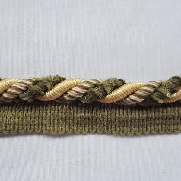 1/2" Dark Sage, Oatmeal & Burnt Orange Decorative Cord With Lip