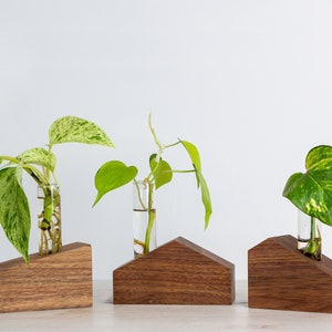 Solid Walnut Propagation Station Houses Wooden Plant Decor Plant Lover Gift Indoor Plants Tube Vase Plant Holder Full Set (3 Houses)