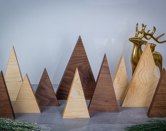Solid Walnut and Maple Wood Christmas Tree Set | Modern Home Decor | Modern Christmas Village | Holiday Mantel Decorations | Winter Lodge