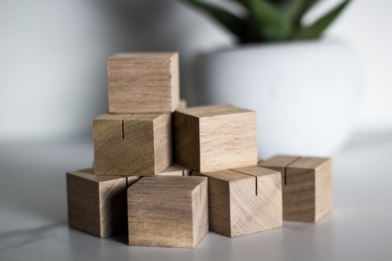 Wood Photo Holder Set of 5 Walnut Cubes, Walnut Stands, Place Card Stand, Portrait Stand, Wedding Place Card Stand, Table Number Stand Not Oiled (Set of 5)