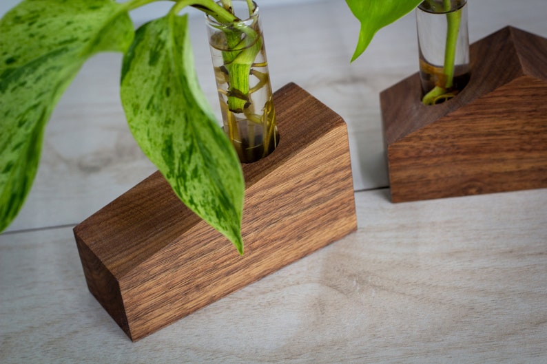 Solid Walnut Propagation Station Houses Wooden Plant Decor Plant Lover Gift Indoor Plants Tube Vase Plant Holder image 8