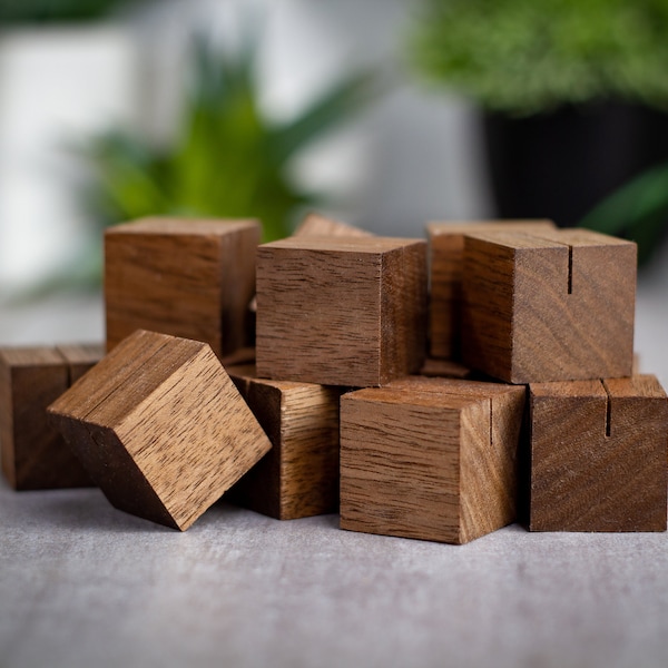 Wood Photo Holder Set of 5 Walnut Cubes, Walnut Stands, Place Card Stand, Portrait Stand, Wedding Place Card Stand, Table Number Stand